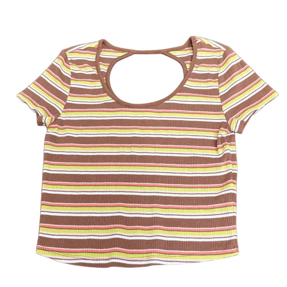 SO Striped Ribbed Open-Back Crop Top